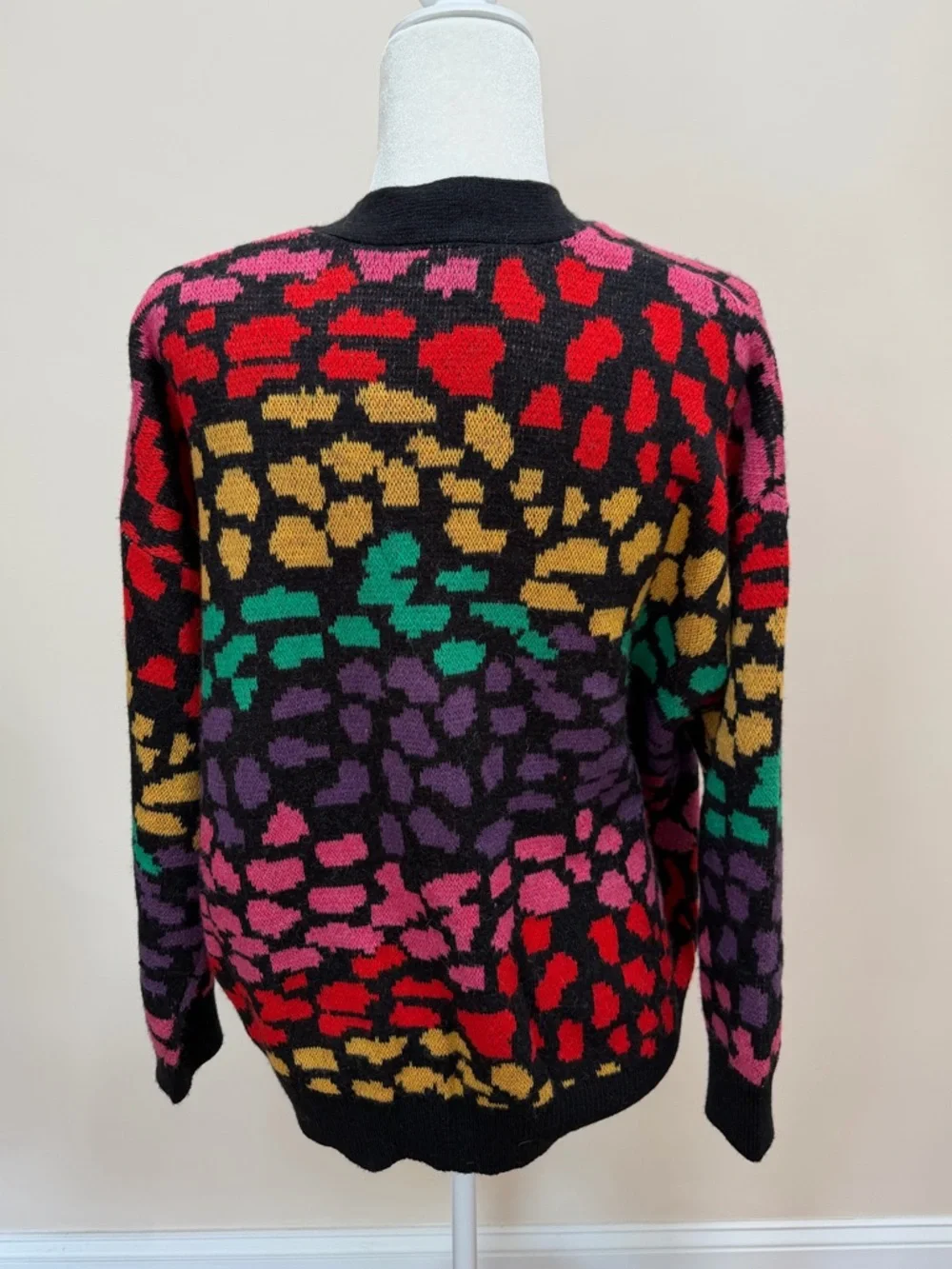 FARM Rio Rainbow Leopard Print Acrylic Blend Long Sleeve Cardigan Sweater Top XS - Picture 5 of 6